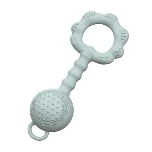 Teethers for Babies 0-6 Months, Rattles for Babies 6-12 Months, 2-in-1 Rattle and Teether Toy for Soothing Sore Gums and Keeps Little Ones Entertained, Food Grade Silicone, Gray