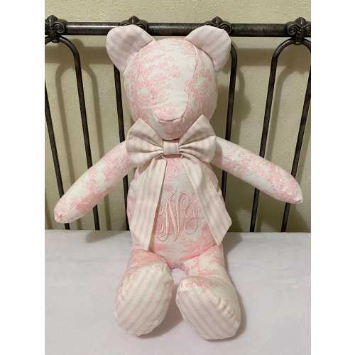 Toile and Stripes Teddy Bear or Bunny, Stuffed Animal Bear, Stuffed Toy, Personalized Stuffed Animal, Monogrammed Bear