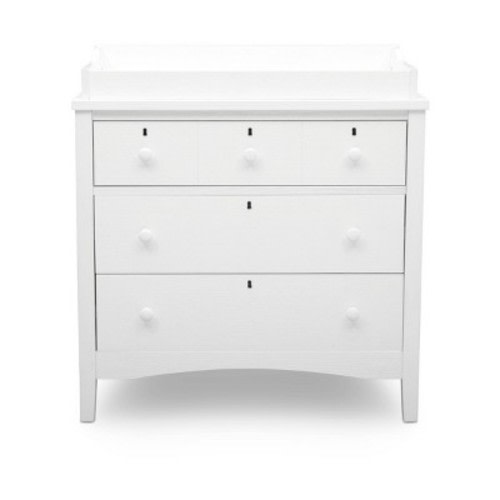 Delta Children Farmhouse 3 Drawer Dresser with Changing Top and Interlocking Drawers, Color: Textured White