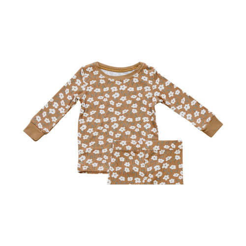 Mustard Floral Ribbed Bamboo Cozy Set