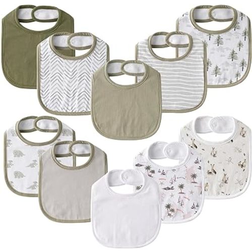 Baby Snap Bibs for Boys Girls,10 Pack Bandana Drool Bibs with Snap,Organic Cotton Snap Closure Bibs for Newborn