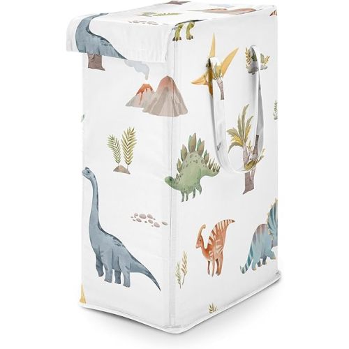 Sweet Jojo Designs Laundry Hamper (Watercolor Dinosaur Dino) for Boys, Foldable Dirty Clothes Basket with Handles for Baby Nursery, Kids Bedroom, Teen Bathroom (Blue, Modern Dinosaurs Jurassic Nature)