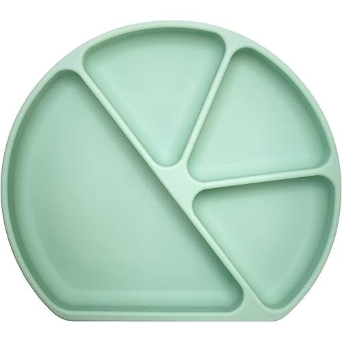 otterlove Silicone Baby Plate with Suction Base - 100% Platinum Pure LFGB Silicone with NO Fillers - BPA Free - Fits Most Highchair Trays (4 Section Divided Sage Plate + Cover)