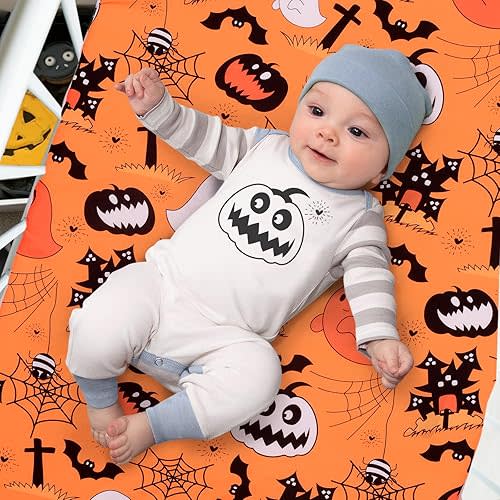 Halloween Pumpkin Crib Sheet for Boys Girls Fitted Crib Sheet for Standard Size Crib Cozy Breathable Portable Halloween Ghost Toddler Crib Mattresses Sheet,52x28 inches