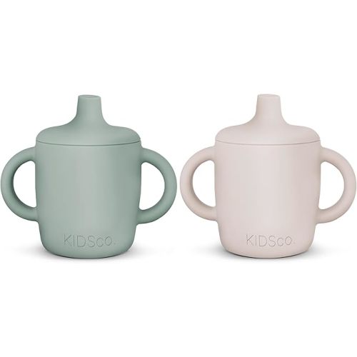 Silicone Sippy Cup and Training Cup for Baby 6 months+ Soft Spout and Handles Unbreakable Easy Grip for Babies 6-12 months and Toddlers 1-3 years 5oz/150ml (Sandy Shore and Green)