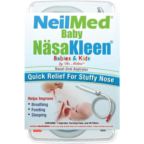 NeilMed Baby NasaKleen Nasal-Oral Aspirator with 49 Hygiene Filters and a Convenient Storage Travel Case