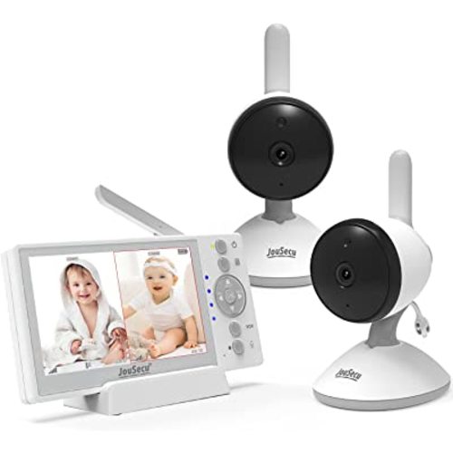 Baby Monitor with 2 Cameras, Video Baby Monitor, 4.3 Inches LCD Split Screen, 1000ft Range Rechargeable Battery, with 2 Way Audio,Temperature Detection,Baby Crying Detection,Night Vision