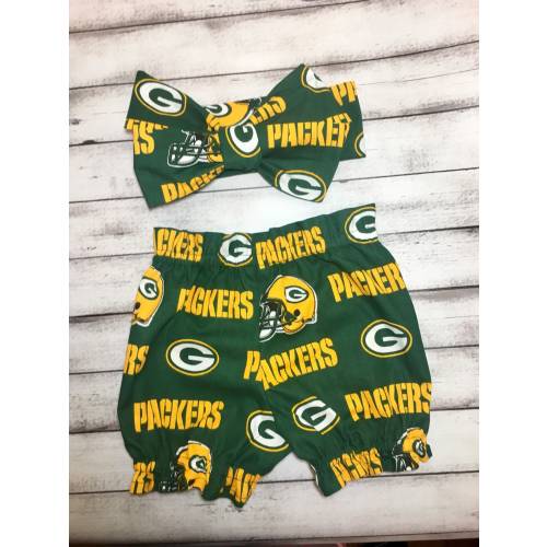 Green Bay Packers Inspired Bloomer Headwrap Set Bloomers Football Little Baby Girl Toddler Bows Big Bow Infant Headband Shorts Hair Bummies