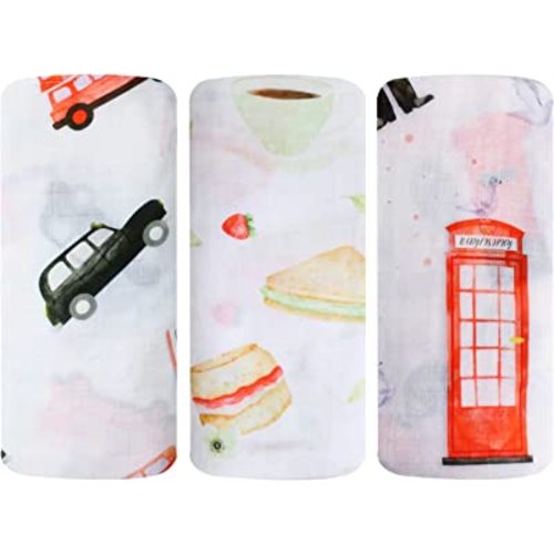 Baby Swaddle Blanket, Pure 100% Cotton, 3 Pack, Muslin Blanket for Boys & Girls, Baby Receiving Swaddle (So British)