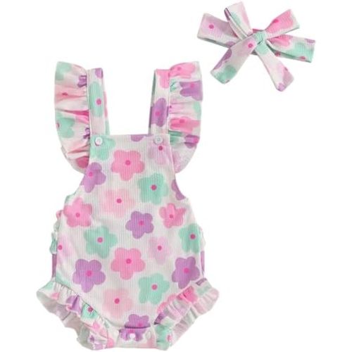 Mubineo Baby Girl Summer Clothes Ruffle Overall Romper Outfits Cute Sleeveless Overalls Rompers Newborn Outfit
