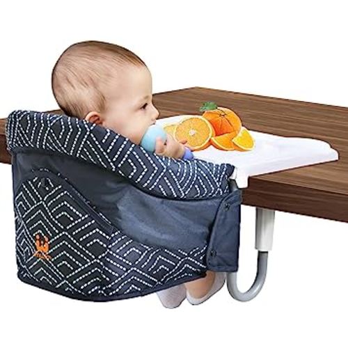 Hook On High Chair with Tray,Portable Baby High Chair That Attaches to Table,Clip On Fast Table High Chair for Babies and Toddlers.Baby Feeding Seat for Dining Table and Counter(Stripe-Black)