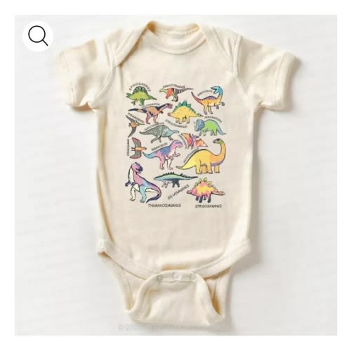Retro Natural Baby Bodysuit - Types of Dinosaurs