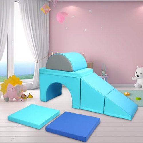 XJD 5-Piece Toddler Foam Climbing Set for 1-3 Year Olds, Indoor Soft Play Gym with Blue Blocks, Modular Crawling & Sliding Toys