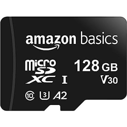 Amazon Basics Micro SDXC Memory Card with Full Size Adapter, A2, U3, Read Speed up to 100 MB/s, 256 GB, Black
