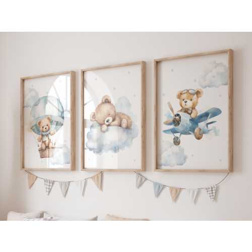 Set of 3 Teddy Bear Nursery Wall Art Print | 16 x 20"