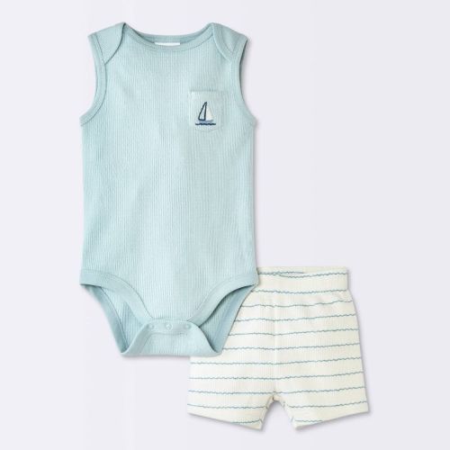 Baby Boys' 2pc Sailboat Bodysuit and Shorts Set - Cloud Island™ Blue 0-3M
