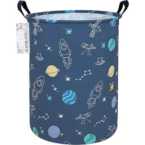 FANKANG Storage Basket, Nursery Hamper Canvas Laundry Basket Foldable with Waterproof PE Coating Large Storage Baskets for Kids Boys and Girls, Office, Bedroom, Clothes,Toys(Colorful Space )