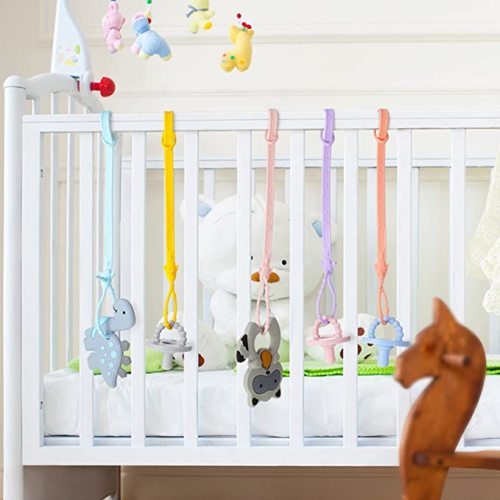 10 Pieces Baby Toy Straps Stretchable Silicone Pacifier Clips Toddler Toy Bottle Harness Straps Pacifier Teether Strap Teething Clip Strap for Strollers High Chair Shopping Cart Cribs Exersaucer