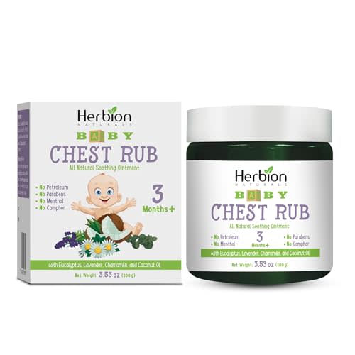 Herbion Naturals Baby Chest Rub, Ages 3 Months+, All-Natural Soothing Ointment with Coconut Oil, Eucalyptus, Lavender, Chamomile, Shea Butter, Petroleum & Menthol-Free, Non-GMO (3.53 Oz (Pack of 1))