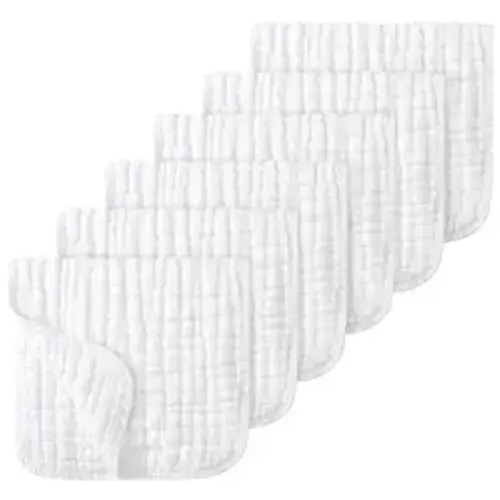 Looxii Muslin Burp Cloths 100% Cotton Muslin Cloths Large 20''x10'' Extra Soft and Absorbent 6 Pack Baby Burping Cloth Pure White