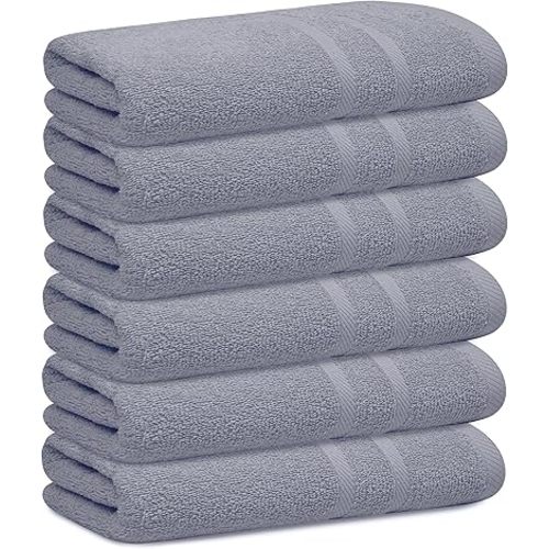 Looperry 6 Pack Small Bath Towel Set - 100% Cotton 23x46 Shower Towels in 450 GSM. Lightweight & Absorbent Quick Dry Gym Towel for Showering, Pet Drying, Spas & Salons. Terry Ringspun Towels (Grey)