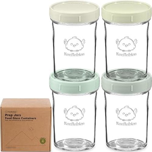 KeaBabies 4pk 8oz Glass Baby Food Containers with Lids - Leak-Proof, Microwavable Small Glass Jars, Baby Purees & Toddler Snack Storage Containers, BPA-Free, Dishwasher & Freezer Safe (Sage)