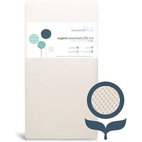Naturepedic Organic Crib Mattress - 2-Stage 252 Coil Infant & Toddler Mattress with Protector Pad - Waterproof, Breathable & Non-Toxic Mattress for Baby and Toddler Bed