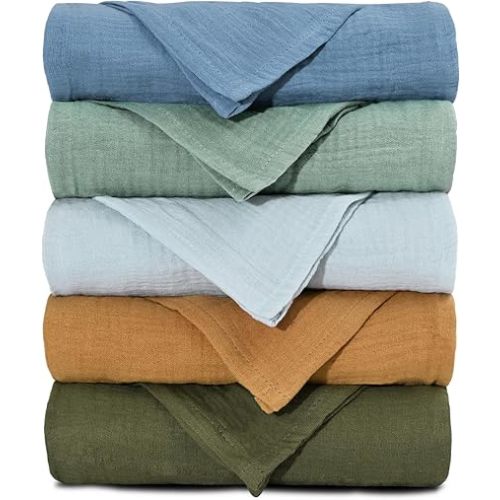 Muslin Receiving Blankets, Neutral Blanket Swaddling for Newborn Boys and Girls, 5 Pack Breathable and Skin-Friendly Swaddle Wrap for Infant Baby (Bright Colors)