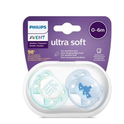 Philips Avent Ultra Soft 0-6m Blue Pacifier Set of 2 | Beauty Care Bag