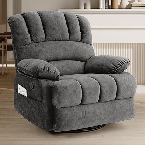 Oversized Recliner Chair,360 Swivel Rocker Recliner for Big and Tall,Manual Glider Lazy Recliners for Adults,Living Room Chairs,High Back,Wide Seat,Large Footrest(Beige)