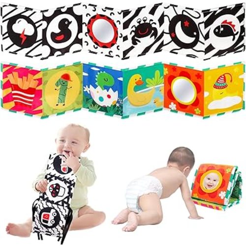 2Pack Black and White Baby Soft Book, High Contrast Newborn Toys 0-12 Months Brain Development, Tummy Time and Sensory Toys, Colorful Book Montessori Toy Gift for Babies