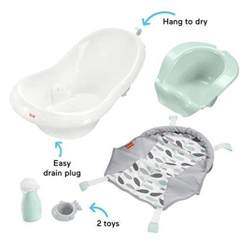 Fisher-Price 4-In-1 Sling 'N Seat Tub – Climbing Leaves, Convertible Baby to Toddler Bath Tub with Support and Seat [Amazon Exclusive]