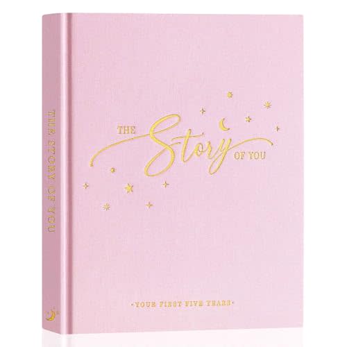 Lanpn Baby Memory Book - Linen Baby Book Memories Keepsake - The Story of You - Newborn Baby First 5 Year Journal Scrapbook Photo Book Milestone Album for Boy Girl New Parents (Pink, 154 Pages)