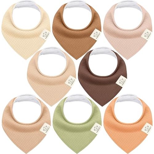 KeaBabies Bandana Bibs, 8-Pack Baby Bibs for Baby Girls, Boys - Organic Cotton Bibs for Drooling and Teething, Soft, Absorbent Neutral Drool Bib for Newborn Infant, Toddler Feeding Bib (Driftwood)