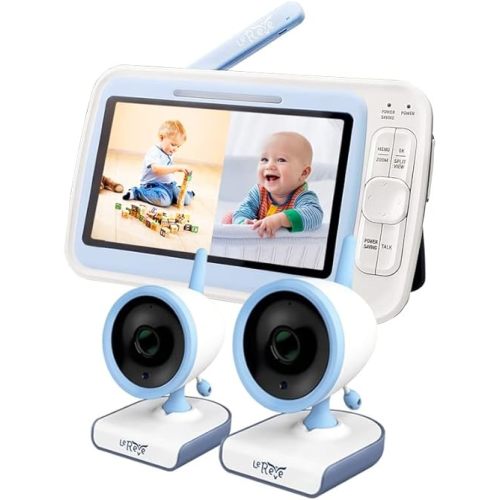 LEREVE Low EMF 5" HD Video Baby Monitor with 2 Cameras and Audio, Auto Noise Reduce, No WiFi, Long Range, 2-Way Audio, Lullaby, Ideal Gifts
