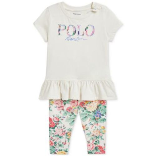 Baby Girls Ruffled Polo Tee & Floral Leggings Set