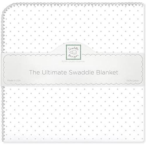SwaddleDesigns Large Receiving Blanket, Ultimate Swaddle for Baby Boys, Girls, Softest US Cotton Flannel, Best Shower Gift, MADE in USA, Sterling Polka Dots, Mom’s Choice Winner,Sterling Gray, White With Sterling Gray Trim,42x42 inches,SD-001ST