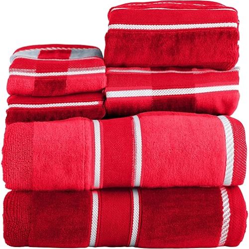 Lavish Home 6 Piece Bathroom Towels Set - 525 GSM 100% Cotton Bathroom Accessories - 2 Bath Sheets, 2 Hand Cloths, and 2 Wash Cloths - Soft Towel Set for Shower, Gym, Dorm, and Spa (Red)
