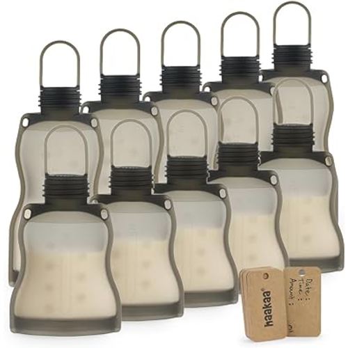 haakaa Silicone Breast Milk Storage Bag Set (8.8 oz & 4.4 oz) - Reusable Freezer Bag for Breastfeeding Moms - Baby Food Yummy Pouch - Breast Pump Bag - BPA Free -Leakproof -10 PK