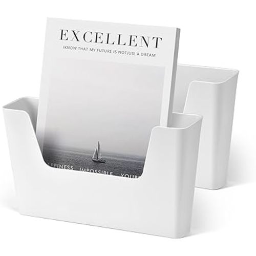 YOHOM No Drilling File Holder Wall Mails Magazines Organizer Adhesive Door Mount, Single Pocket, (White 1) (WHITE, 2 PCS)