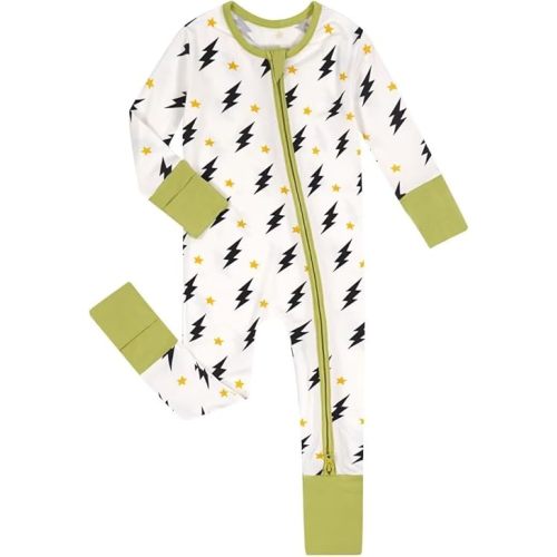 Teach Leanbh Unisex Baby Bamboo Viscose Pajamas with Mittens and Feet Cuffs 2 Way Zipper Long Sleeve Romper Sleep and Play