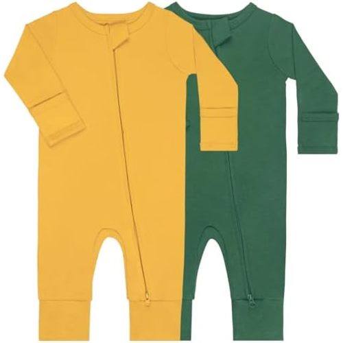 GUISBY Cotton Sleepers Footless Pajamas with Zipper and Mittens Long Sleeve Rompers for Baby