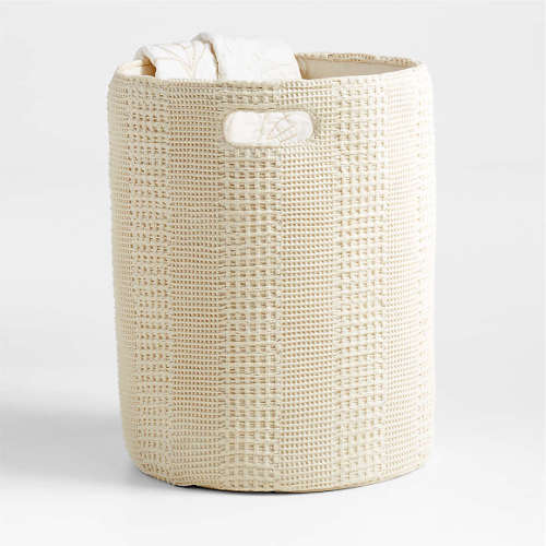 Nella Cream Cotton Waffle Weave Kids Hamper with Handles