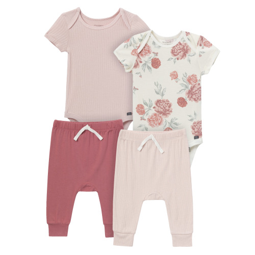 Modern Moments by Gerber Baby Neutral Super Soft 4-Piece Bodysuits and Pants Gift Set, Newborn - 12 Months
