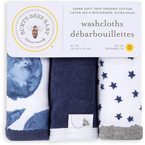 Burt's Bees Baby Infant Washcloths, 100% Organic Cotton, Soft and Super Absorbent Knit Terry Wash Cloth - 3 Pack Set