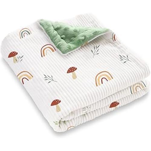 BORITAR Baby Blankets for Girls, Soft Comfy Corduroy Bed Blankets with Lovely Rainbow Pattern and Double Layer Dotted Backing for Toddler Newborn Infant Shower Gift, 30 x 40 Inch