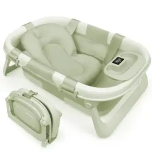 Jool Baby Fold ‘n Store Baby Bathtub – 3 Stage Collapsible Bather for Easy Storage, Portable for Travel – Built-in Thermometer - TikTok Shop