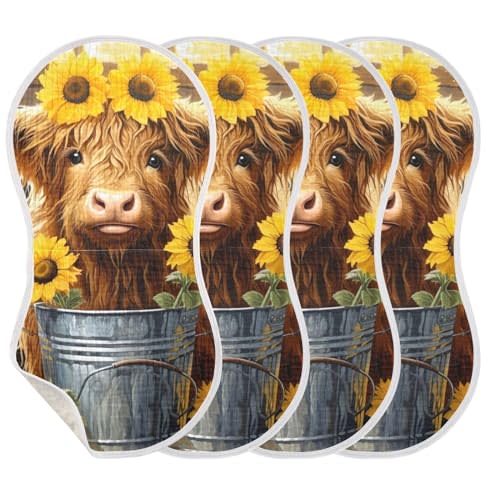 UMIRIKO Cute Highland Cow Burp Cloths for Baby Boys Girls 4 Pack Burping Cloth, Burp Clothes, Newborn Towel, Milk Spit Up Rags,Burpy Cloth 202b3812