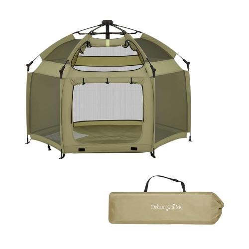 Dream On Me Pop Up Children Playpen in Taupe Green, Easy Set Up for Babies and Toddlers, Breathable Mesh Sides, One Hand Easy Fold, Travel Bag Included