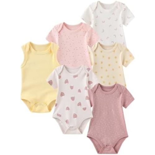 6 Pack Unisex Baby Boy Girl Romper 0-12months Infant Short Sleeve Bodysuit New Born Soft Cotton One-Piece Clothes